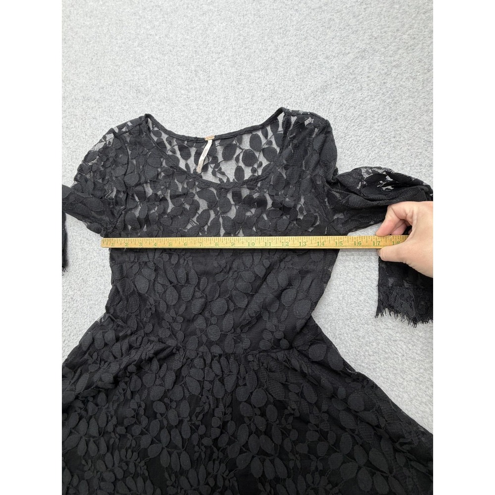Free People Dress Womens 6 Black Lace Floral Fit & Flare Mini 3/4 Sleeve Lined - Picture 5 of 8